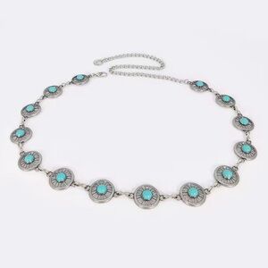 Silver Turquoise Western Boho Chain Belt